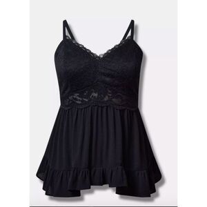 Torrid Babydoll Crinkle Washable Crinkle Gauze And Lace Tank Black Size 2 EUC